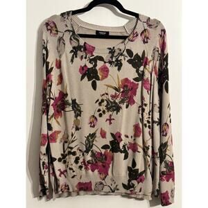 Premise Studio Sz L Floral Gray Sweater Lightweight Spring Summer Long sleeve